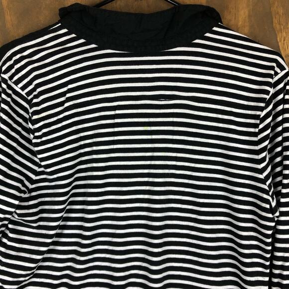 LOFT Womens Shirt Black White Striped Collared Sheer Long Sleeve Modal Blend L - Picture 13 of 15